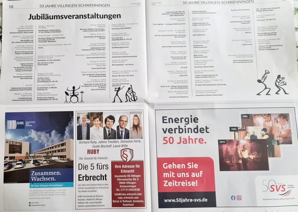 Programm 50 Jahre Villingen-Schwenningen 50 Jahre Villingen-Schwenningen. Das komplette Programm zur Goldenen Hochzeit.